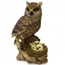 Owl Statue with Chicks Bird Garden Figurine Ornament Sculpture Brown 32cm   263040463391